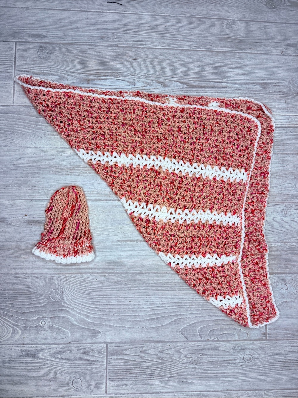 New Handmade crochet baby blanket and matching baby hat red and white